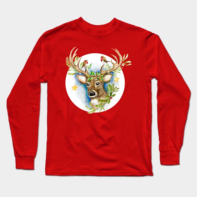 Christmas Deer Long Sleeve T-Shirt by Dee’s Tees